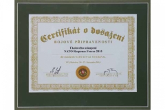 Certifikát k bojové připravenosti  ÚU NATO Response Forces 2015